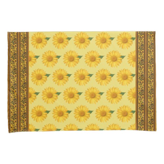 Yellow Daisy Pattern Kussensloop Set (Voorkant-Rechts)