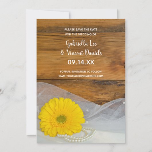 Yellow Daisy Pearls Barn Wedding Save the Date Kaart (Voorkant)