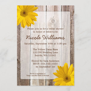 Yellow Daisy Rustic Barn Wood Vrijgezellenfeest Kaart