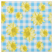Yellow Daisy Turquoise White Gingham Stof (Close Up)