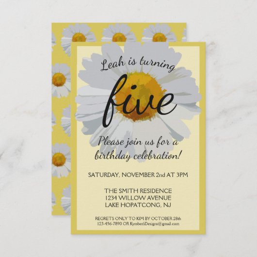 Yellow Daisy Verjaardag uitnodiging (Voorkant / Achterkant)