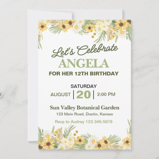  Yellow Daisy verjaardagsfeestje uitnodiging (Voorkant)