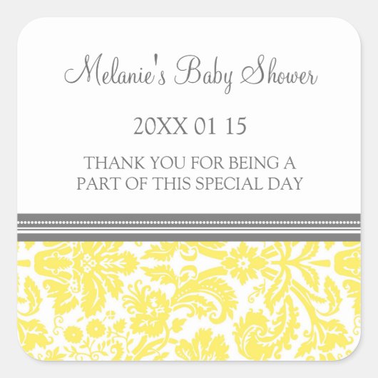 Yellow Damask Baby shower Favor Stickers (Voorkant)