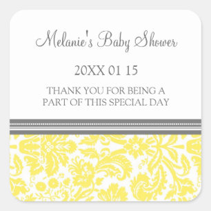 Yellow Damask Baby shower Favor Stickers