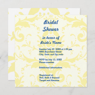 Yellow Damask Background Bridal Shower Invitation Kaart