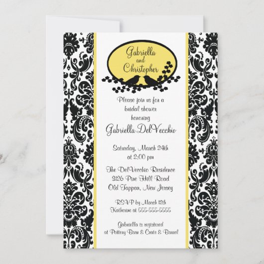 Yellow Damask Bridal Shower Invitation Kaart (Voorkant)