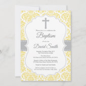 Yellow Damask Cross Baptisme Invitation Kaart (Voorkant)
