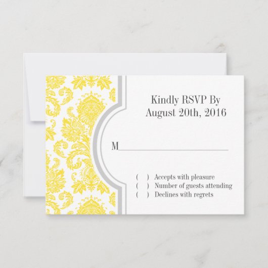 Yellow Damask Custom Wedding RSVP Kaart (Voorkant)