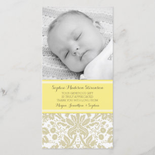 Yellow Damask Dank je Baby shower fotokaarten Bedankkaart