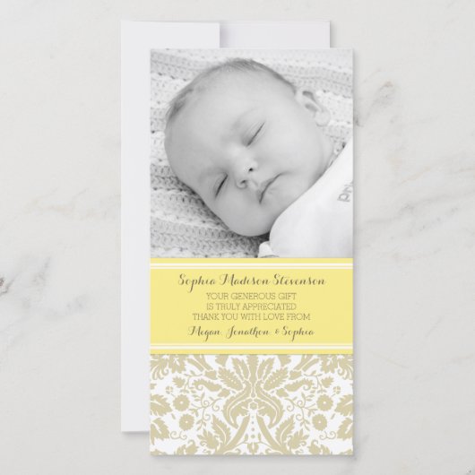 Yellow Damask Dank je Baby shower fotokaarten Bedankkaart (Voorkant)