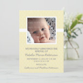 Yellow Damask Lijst Fotoaankondiging Baby Aankondiging (Staand voorkant)