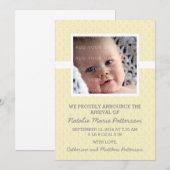 Yellow Damask Lijst Fotoaankondiging Baby Aankondiging (Voorkant / Achterkant)