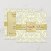 Yellow Damask Monogram Gold Ribbon Uitnodiging (Voorkant / Achterkant)
