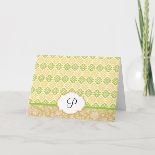 Yellow Damask Monogrammed Notecards Bedankkaart (Voorkant)