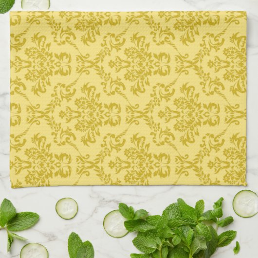 Yellow Damask Pattern Theedoek (Gevouwen)