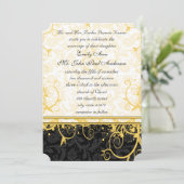 Yellow Damask Swirls Wedding Invitation Kaart (Staand voorkant)