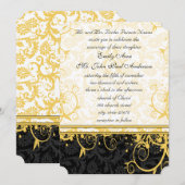 Yellow Damask Swirls Wedding Invitation Kaart (Voorkant / Achterkant)