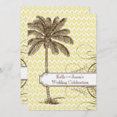 Yellow Damask Tropical Palm Wedding Invitation Kaart (Voorkant / Achterkant)