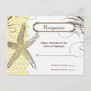 Yellow Damask Tropical Wedding Response Card RSVP Kaartje