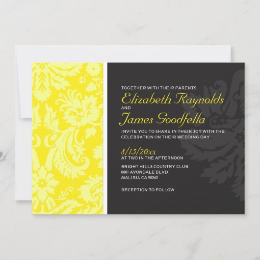 Yellow Damask Wedding Invitations Kaart (Voorkant)