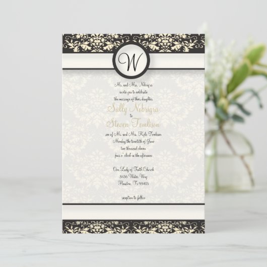 Yellow Damask Wedding Kaart (Staand voorkant)