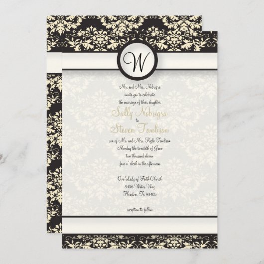 Yellow Damask Wedding Kaart (Voorkant / Achterkant)