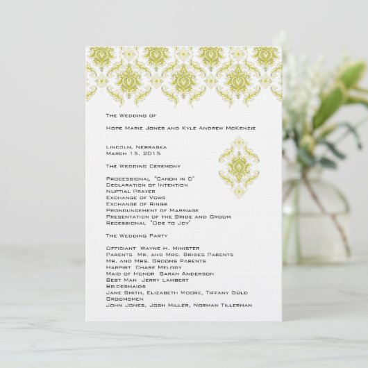 Yellow Damask Wedding Program Programmakaart (Staand voorkant)