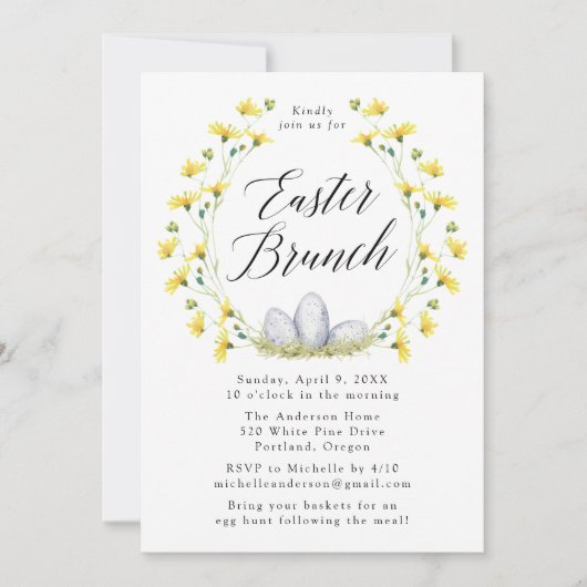 Yellow Dandelion Easter Brunch Kaart (Voorkant)