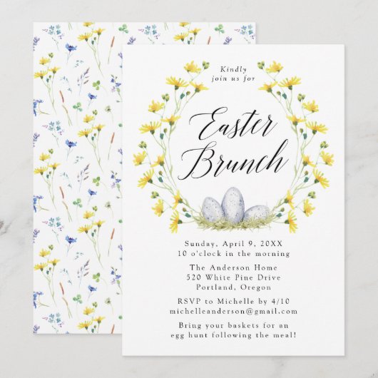 Yellow Dandelion Easter Brunch Kaart (Voorkant / Achterkant)
