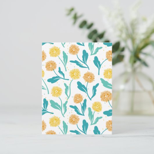 Yellow Dandelion Floral Pattern - Natuur-geïnspire Briefkaart (Staand voorkant)