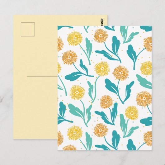 Yellow Dandelion Floral Pattern - Natuur-geïnspire Briefkaart (Voorkant / Achterkant)
