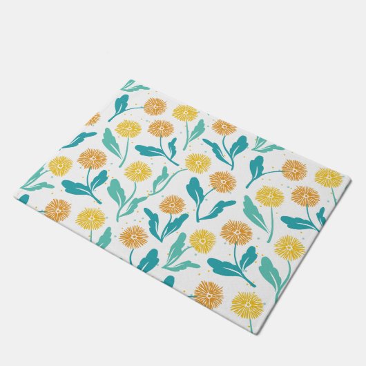 Yellow Dandelion Floral Pattern - Natuur-geïnspire Deurmat (Schuin)