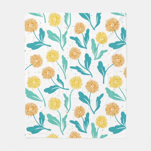 Yellow Dandelion Floral Pattern - Natuur-geïnspire Fleece Deken (Voorkant)