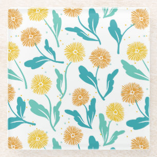 Yellow Dandelion Floral Pattern - Natuur-geïnspire Glazen Onderzetter
