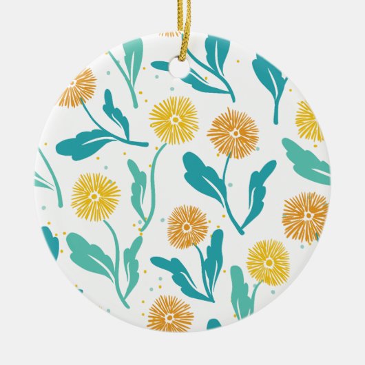 Yellow Dandelion Floral Pattern - Natuur-geïnspire Keramisch Ornament (Voorkant)