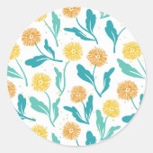 Yellow Dandelion Floral Pattern - Natuur-geïnspire Ronde Sticker (Voorkant)