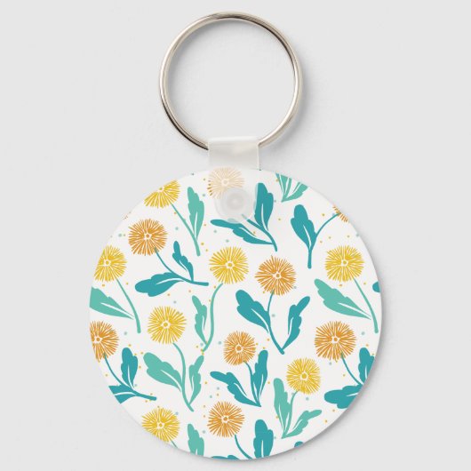 Yellow Dandelion Floral Pattern - Natuur-geïnspire Sleutelhanger (Voorkant)