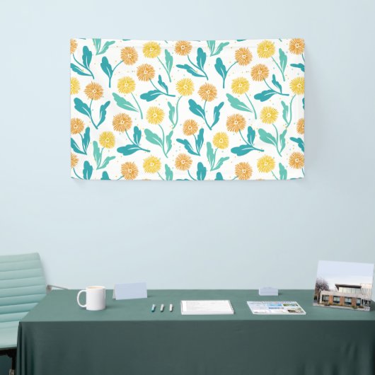 Yellow Dandelion Floral Pattern - Natuur-geïnspire Spandoek (Beurs)