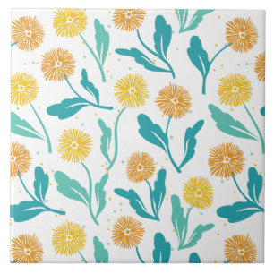Yellow Dandelion Floral Pattern - Natuur-geïnspire Tegeltje