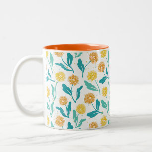 Yellow Dandelion Floral Pattern - Natuur-geïnspire Tweekleurige Koffiemok