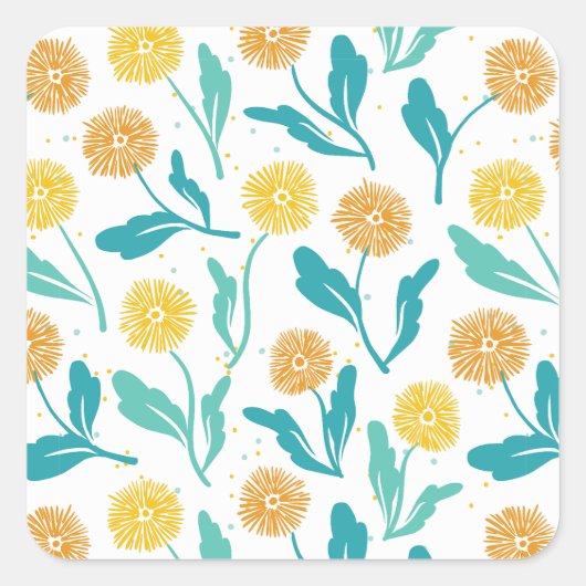 Yellow Dandelion Floral Pattern - Natuur-geïnspire Vierkante Sticker (Voorkant)