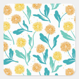 Yellow Dandelion Floral Pattern - Natuur-geïnspire Vierkante Sticker