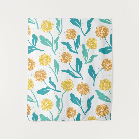Yellow Dandelion Floral Pattern - Natuur-geïnspire Wandkleed (Voorkant)