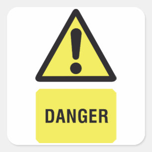 Yellow Danger Sign Vierkante Sticker