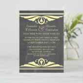 Yellow Deco Chalkboard Wedding Invite Kaart (Staand voorkant)