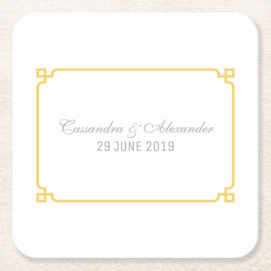 Yellow Deco Chic Wedding Kartonnen Onderzetters (Voorkant)