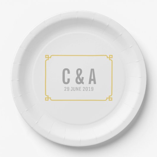 Yellow Deco Chic Wedding Papieren Bordje (Voorkant)