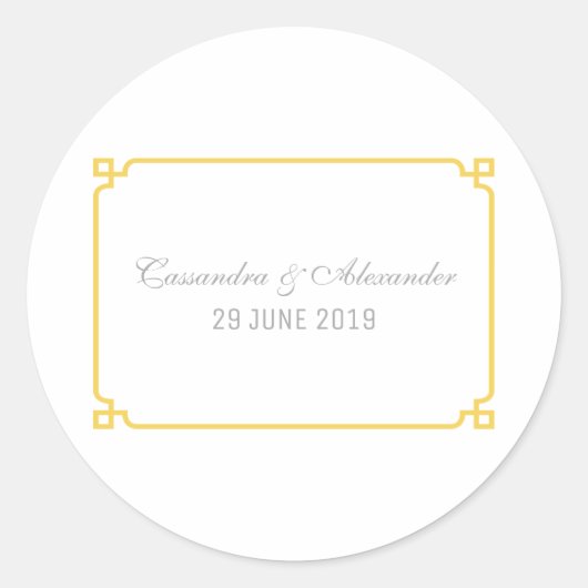 Yellow Deco Chic Wedding Ronde Sticker (Voorkant)