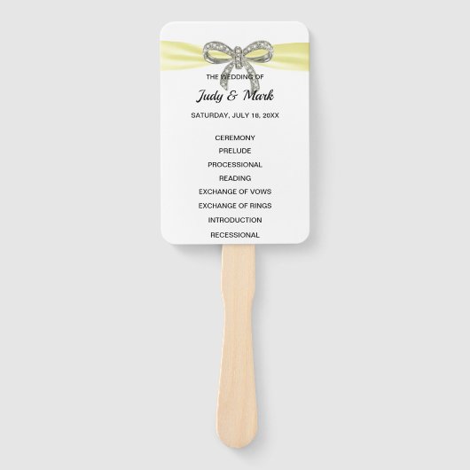 Yellow Diamond Bow Wedding Programme Handwaaier (Voorkant)