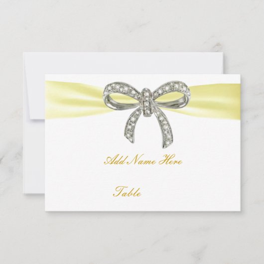 Yellow Diamond Bow Wedding Table Place Card Kaart (Voorkant)